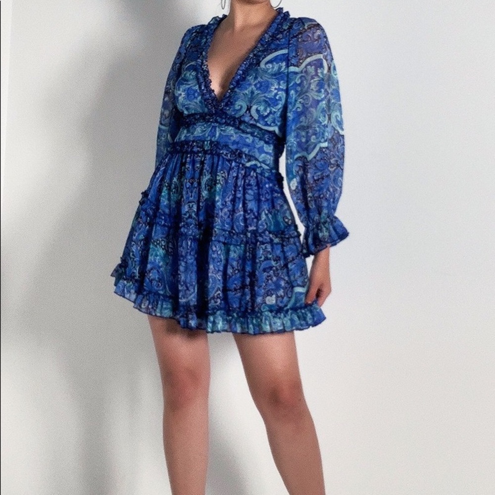 Neck ruffled long sleeve midi dress